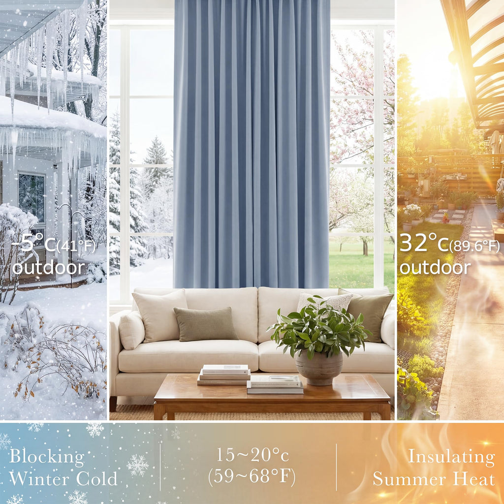 PONY DANCE Short Blackout Curtains Set - Nursery Short Curtain Panels Thermal Insulated Window Treatments Back Tab/Rod Pocket Light Blocking for Bedroom, 42 Wide 45 Long, Pigeon Blue, 2 Panels