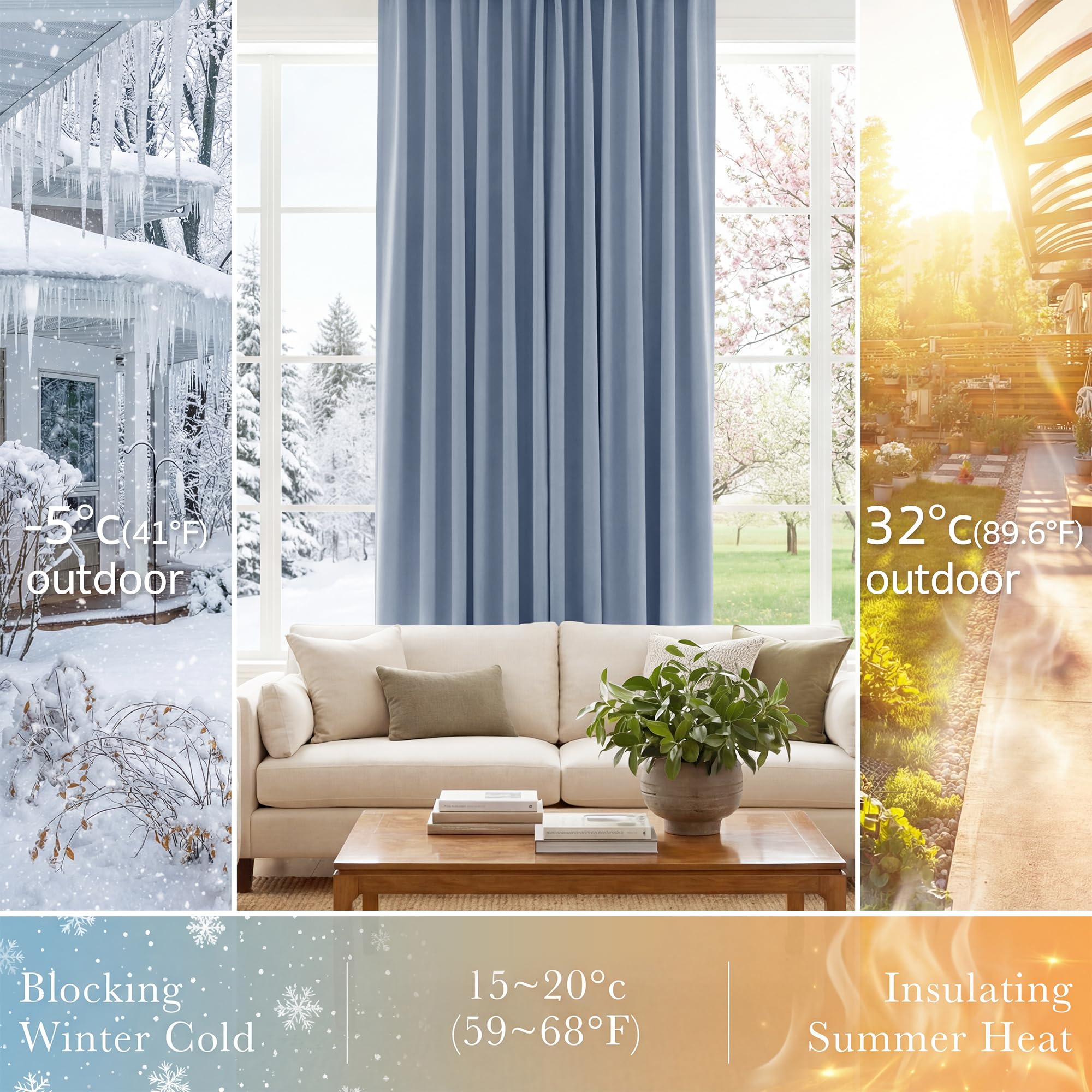 PONY DANCE Short Blackout Curtains Set - Nursery Short Curtain Panels Thermal Insulated Window Treatments Back Tab/Rod Pocket Light Blocking for Bedroom, 42 Wide 45 Long, Pigeon Blue, 2 Panels