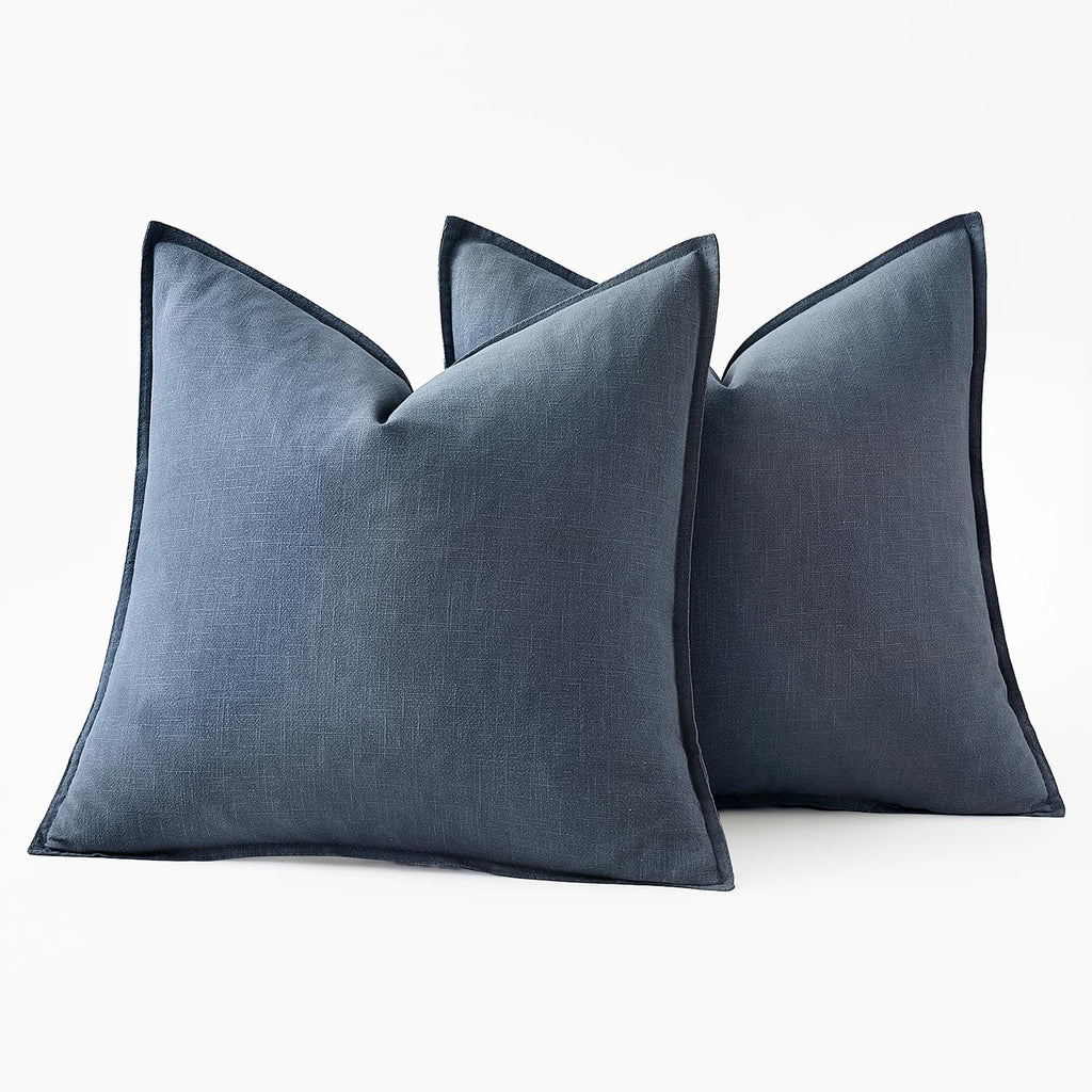 MIULEE Decorative Linen Euro Sham Pillow Covers 26x26 Inch Blue Ashes