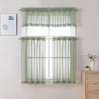 Chyhomenyc Sage Green Sheer Curtains 30 inch Length 2 Panels, Light Filtering Voile Rod Pocket Short Window Curtians for Bathroom Living Room Farmhouse Small Windows, 42Wx30L inches