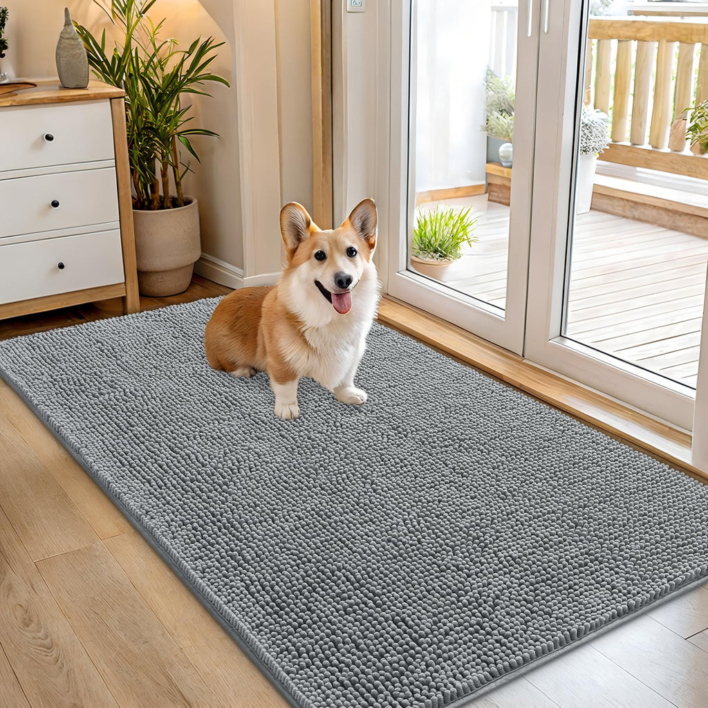 OLANLY Dog Door Mat for Muddy Paws 54x32, Super Absorbent Chenille Mud Mat
