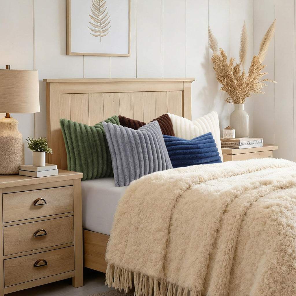 decorUhome Fall Faux Fur Throw Pillow Covers 24x24 Set of 2 Grey