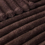 Exclusivo Mezcla Queen Size Flannel Fleece Blanket, Super Soft Striped Jacquard Bed Blanket, Lightweight Fuzzy Cozy for All Seasons, 90x90 Inches, Coffee