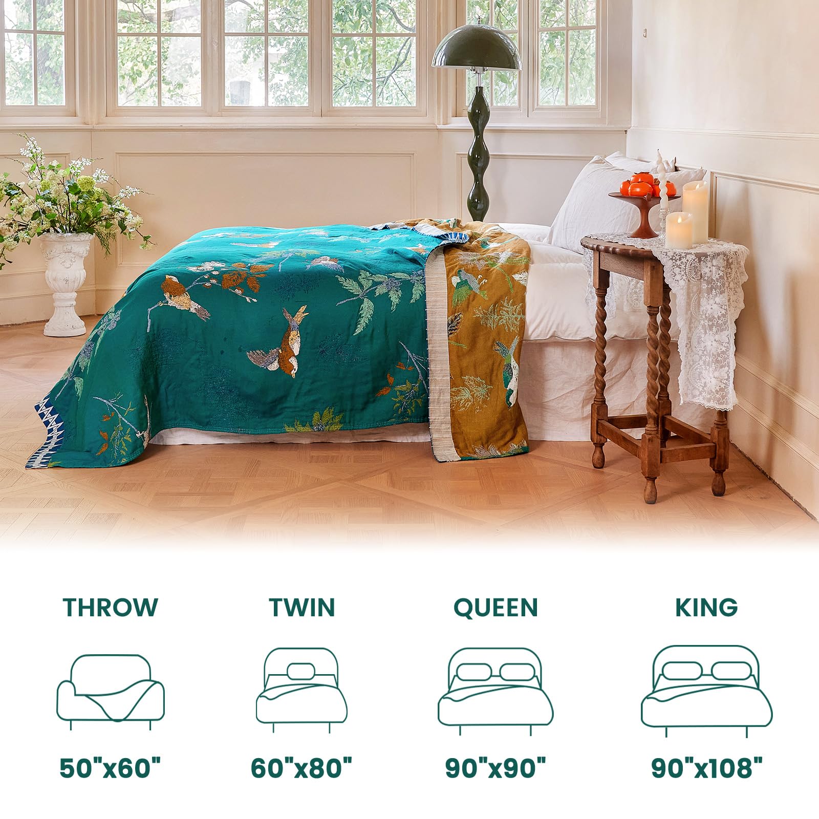 MSGKV Boho Throw Blanket 50"x60" Aviary Botanical Cotton Throw Blanket
