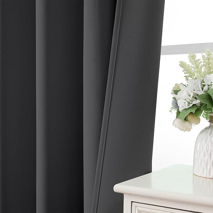 CUCRAF Dark Grey Blackout Curtains 72 inch Length 2 Panels Set, Rod Pocket Room Darkening Drapes for Bedroom Living Room, Insulated Thermal Light Blocking Window Curtain (W52 x L72 Inch)