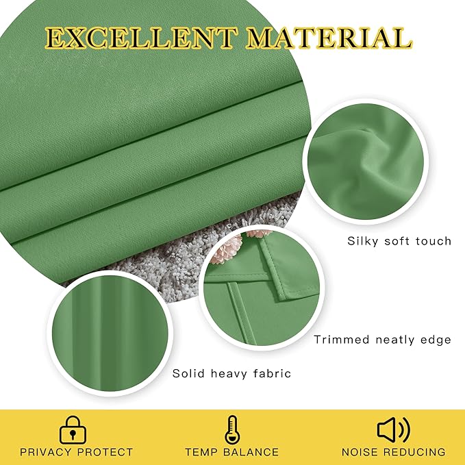 NICETOWN Bedroom Blackout Curtains and Drapes - Window Treatment Thermal Insulated Solid Grommet Blackout Draperies for Bedroom (Set of 2 Panels, 52 by 63 Inch, Forest Green)