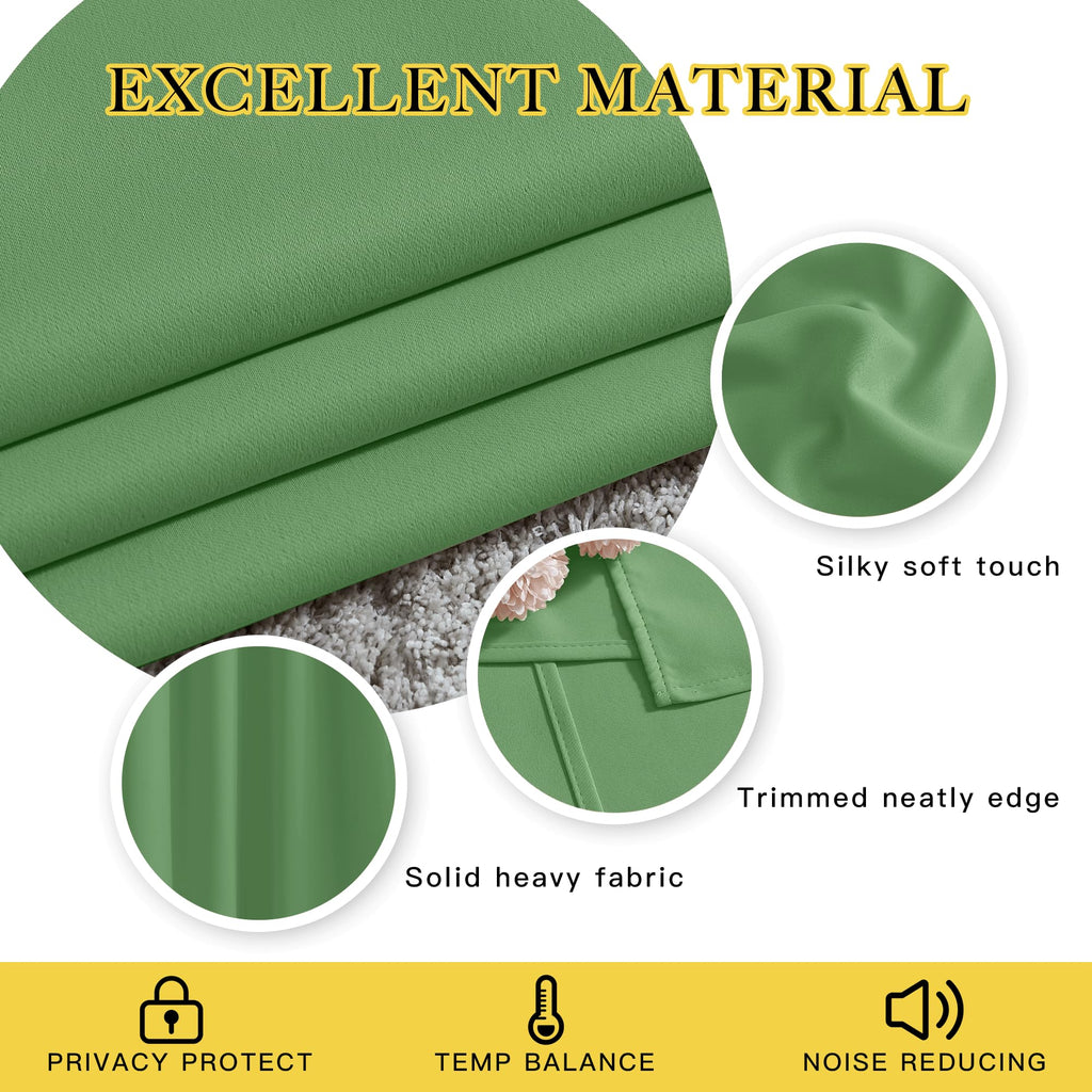 NICETOWN 66 inch Forest Green Curtains for Bedroom, Blackout Curtains Thermal Window Treatment Energy Saving Solid Grommet Sound Reducing Drapes for Living Room, 2 Panels, W66 x L66