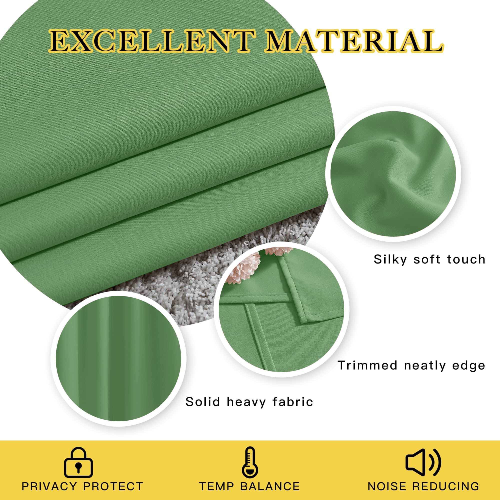 NICETOWN 66 inch Forest Green Curtains for Bedroom, Blackout Curtains Thermal Window Treatment Energy Saving Solid Grommet Sound Reducing Drapes for Living Room, 2 Panels, W66 x L66
