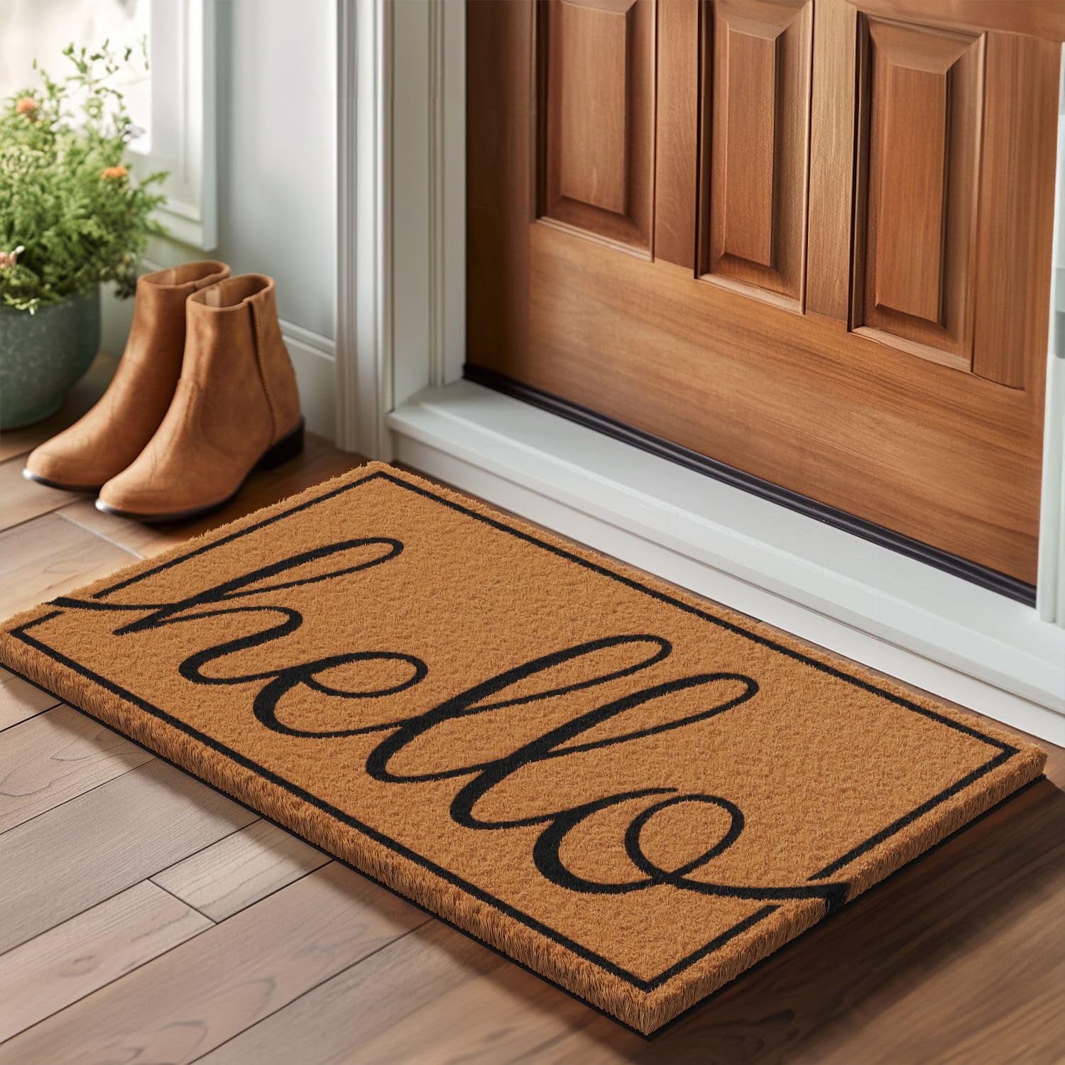 Barnyard Designs Natural Coco Coir Non-Slip Doormat (17x30, Hello)