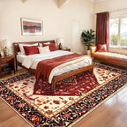 SERISSA Washable Rugs 8x10 Area Rugs, Large Non-Slip Boho Living Room Rug, Ultra Soft Oriental Vintage Red Black Print Distressed Carpet for Dining Room Bedroom Dorm Office Home Decor