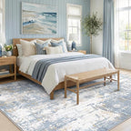 Washable Area Rugs 9'x12' Non-Slip Modern Abstract Soft for Living Room Entryway Bedroom Nursery, Print Pattern, Light Blue