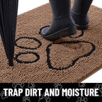Smiry Dog Door Mat for Muddy Paws, Absorbent Dirt Trapper Non Slip Quick Dry Washable Chenille Mat for Mud Dogs, Entry Rug for Indoor and Outdoor (40x32 Inches, Coffee and Black)