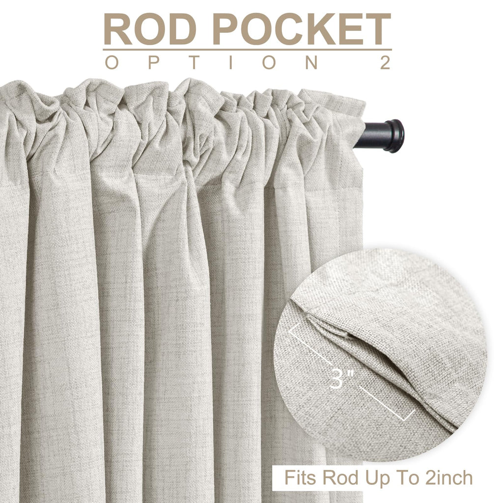 Linen Textured Total Blackout Curtains for Bedroom 108 Inches Long, Beige