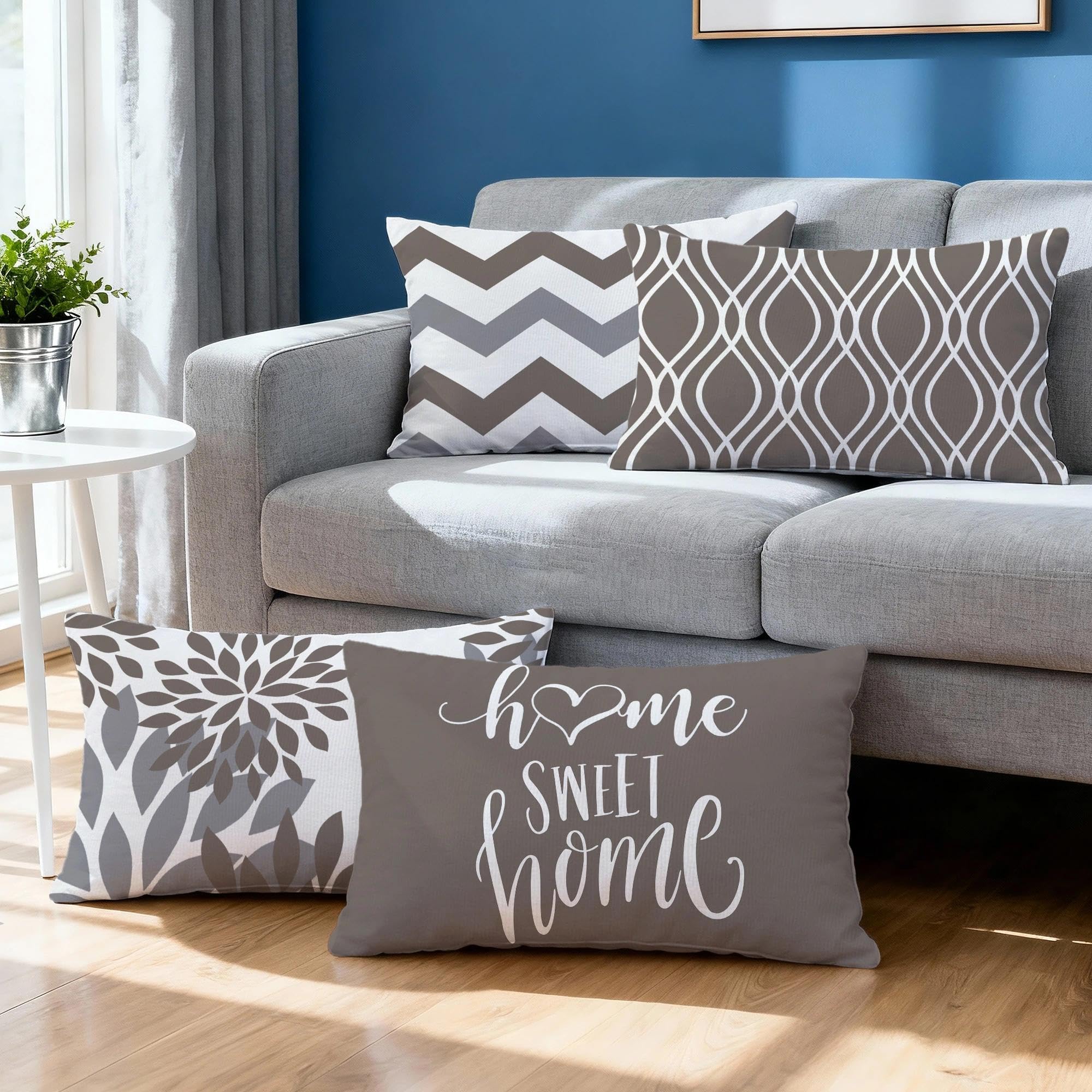 Hexagram Geometric Gray Pillow Covers 12x20, Decorative Pillow Covers