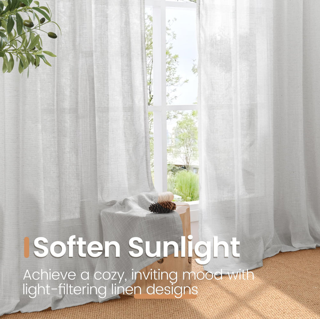 BGment Light Grey Linen Semi Sheer Curtains 63 Inches Long for Living Room - Rod Pocket Light Filtering Window Drapes Natural Textured for Bedroom Lightweight Rustic, 2 Panels Set, 52 X 63 Inch