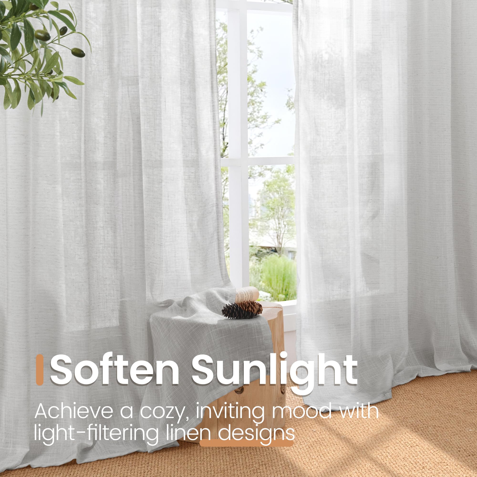 BGment Light Grey Linen Semi Sheer Curtains 63 Inches Long for Living Room - Rod Pocket Light Filtering Window Drapes Natural Textured for Bedroom Lightweight Rustic, 2 Panels Set, 52 X 63 Inch