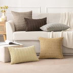 MIULEE Pack of 2 Corduroy Decorative Throw Pillow Covers 16x16 Inch Soft Boho Striped Pillow Covers Modern Farmhouse Home Decor for Sofa Living Room Couch Bed Light Brown