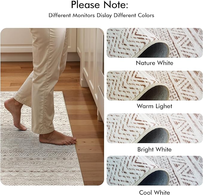 3x4 Washable Entryway Area Rug: Moroccan Small Runner Rug for Hallway Soft Modern Non Slip Door Mat with Rubber Backing Low Pile Thin Floor Carpet for Kitchen Bathroom Bedroom Indoor 3x4 Beige
