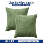 MIULEE Pack of 2 Couch Throw Pillow Covers 18x18 Inch Sage Green Modern Boho Accent Decorative Pillow Covers Soft Chenille Farmhouse Cushion Covers for Home Decor Bed Sofa Living Room