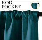 NICETOWN Teal Blackout Cafe Faux Silk Curtains for Small Windows, 42" Wide by 36" Long, 2 Panels, Rod Pocket Thermal Insulated Blackout Satin Drapes for Kitchen