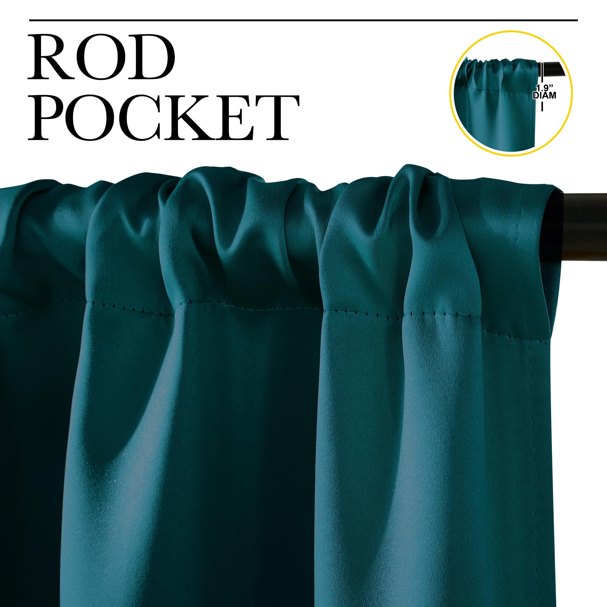 NICETOWN Teal Blackout Cafe Faux Silk Curtains for Small Windows, 42" Wide by 36" Long, 2 Panels, Rod Pocket Thermal Insulated Blackout Satin Drapes for Kitchen