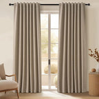 Topfinel Taupe Burlap Linen Blackout Curtains 63 Inches Long 2 Panels for Small Window Boho Farmhouse Linen Blend Texture Insulated Hook Belt Back Tab Pocket Pleated Drapes Fall Home Decor(W52 x L63)