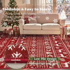 Christmas Runner Rug 2x6 Washable Rugs, Boho Christmas Tree Snowflake Rug Non-Slip Soft Low Pile Non Shedding Indoor Holiday Carpet for Bedroom Bathroom Laundry Staircase Foyer (XmasRed, 2'x6')
