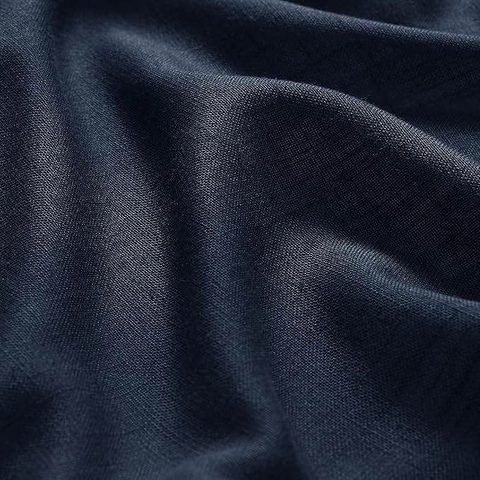 Nanspring Navy Blue Linen Curtains for Living Room 2 Panels Set Extra Long Back Tab Light Filtering Semi Sheer Curtain Drapes for Bedroom Neutral Farmhouse Ceiling to Floor for Large Window 52x100