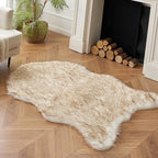 MIULEE 3x5 Feet Faux Fur Sheepskin Rug, Luxury Fluffy Area Rugs - Super Soft Decorative Shag Carpet for Bedroom, Living Room, and Nursery, White and Brown