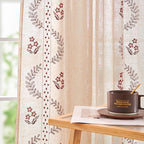jinchan Belrose Linen Curtains for Bedroom Floral Curtains 96 Inch Length Linen Blend Burgundy Red Embroidered Drapes Farmhouse Flower Patterned Drapes for Living Room Window Treatments Set 2 Panels