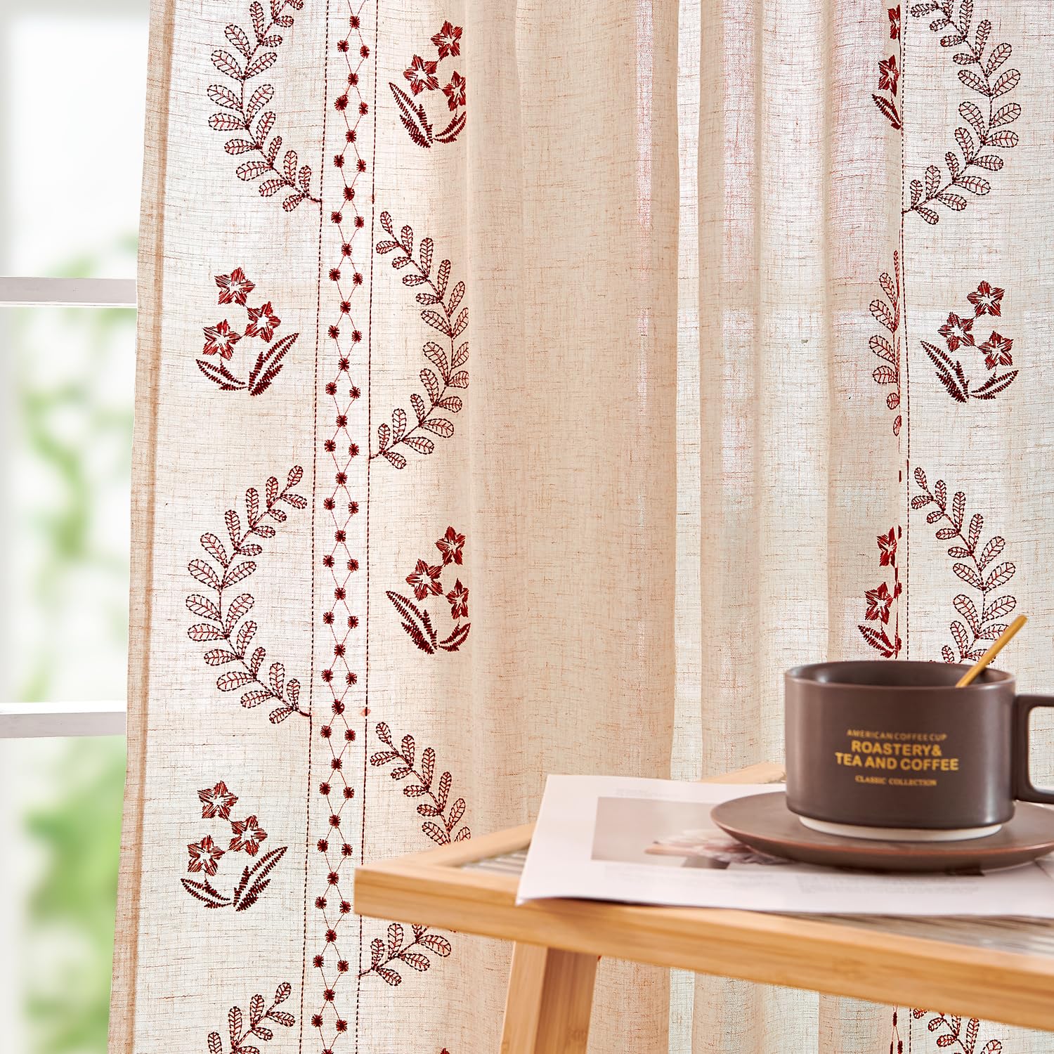 jinchan Floral Linen Curtains 84 Inch Farmhouse Back Tab 2 Panels