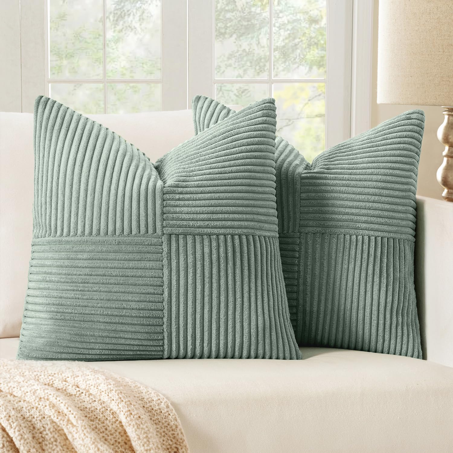 MIULEE Greyish Green Decorative Throw Pillow Covers for Couch 18x18 Inch