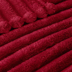 Exclusivo Mezcla King Size Flannel Fleece Blanket, Super Soft Striped Jacquard Bed Blanket, Lightweight Fuzzy Cozy for All Seasons, 90x104 Inches, Deep Red
