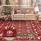 Christmas Rug 8x10 Washable Rugs, Boho Christmas Tree Snowflake Rug Non-Slip Soft Low Pile Non Shedding Indoor Holiday Carpet for Living Room Bedroom Dining Room Home Office (XmasRed, 8'x10')