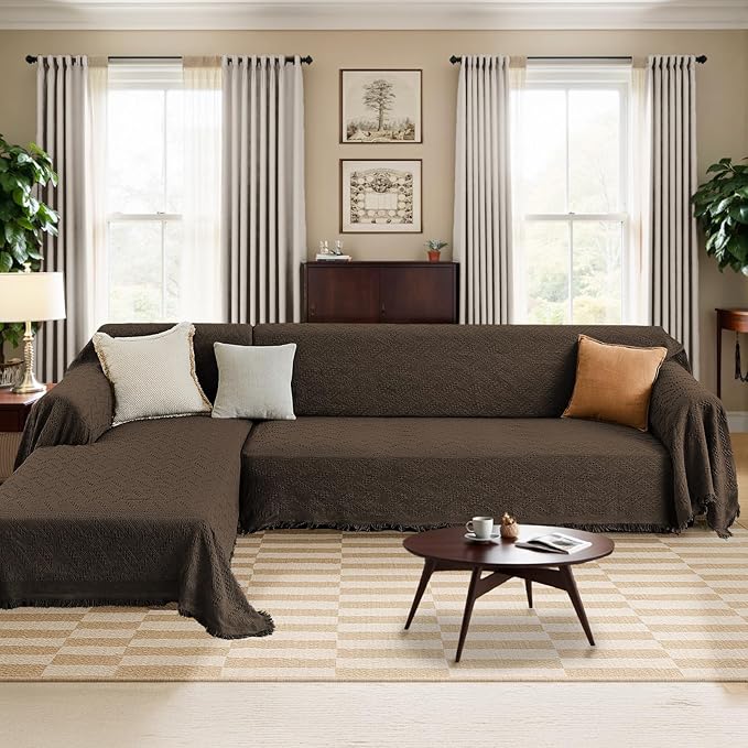 HOMERILLA 2 Piece Sectional Couch Cover for L Shape Sofa Chocolate L