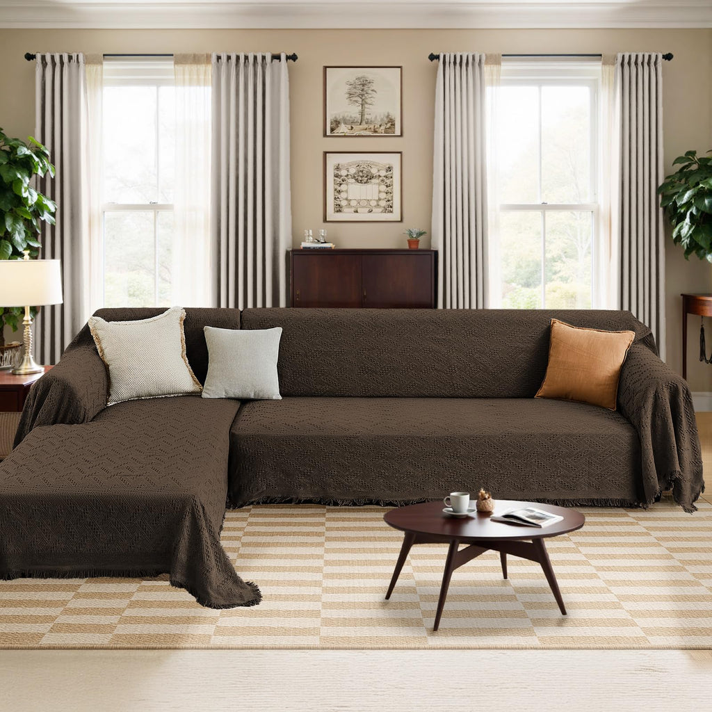 HOMERILLA 2 Piece Sectional Couch Cover for L Shape Sofa Chocolate XXXL