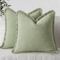 MIULEE Linen Fringe Decorative Euro Throw Pillow Covers Sage Green 24x24