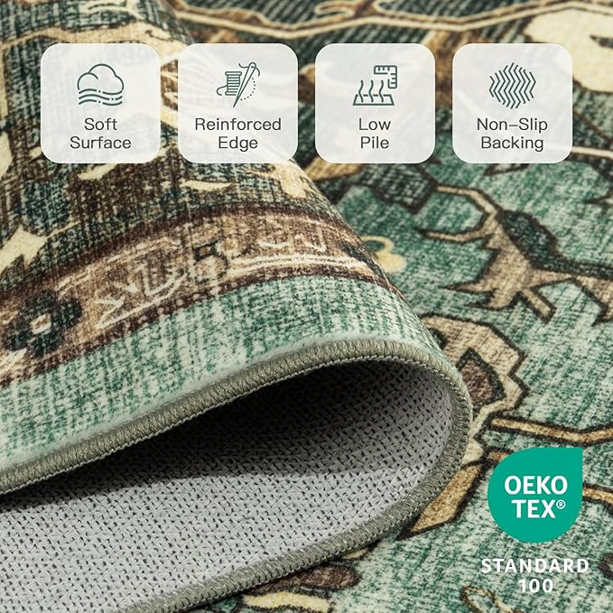 Lofus 3x5 Green Area Rugs for Bedroom Living Room, Vintage Boho Carpet