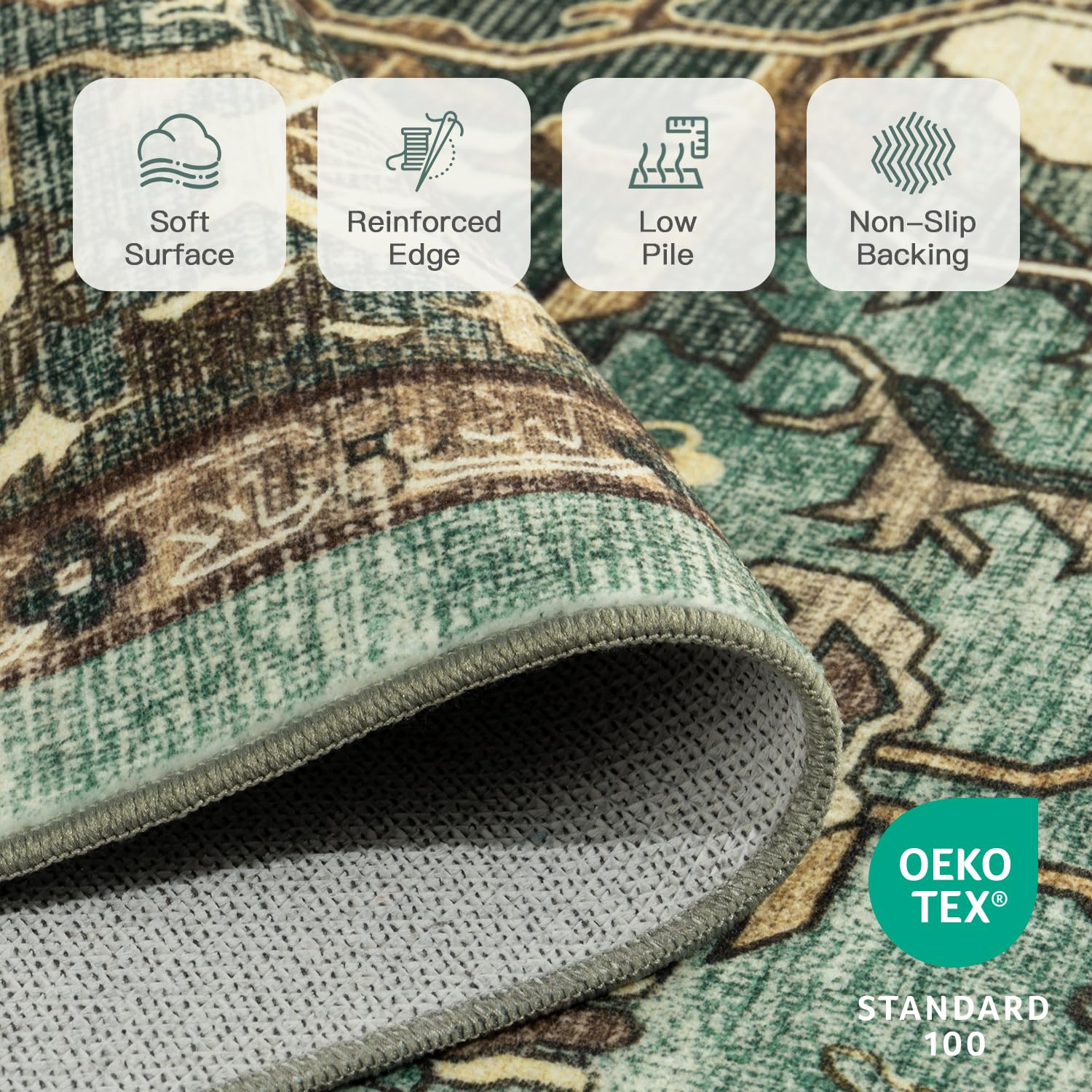 Lofus 5x7 Green Area Rugs for Bedroom Living Room, Vintage Boho Carpet