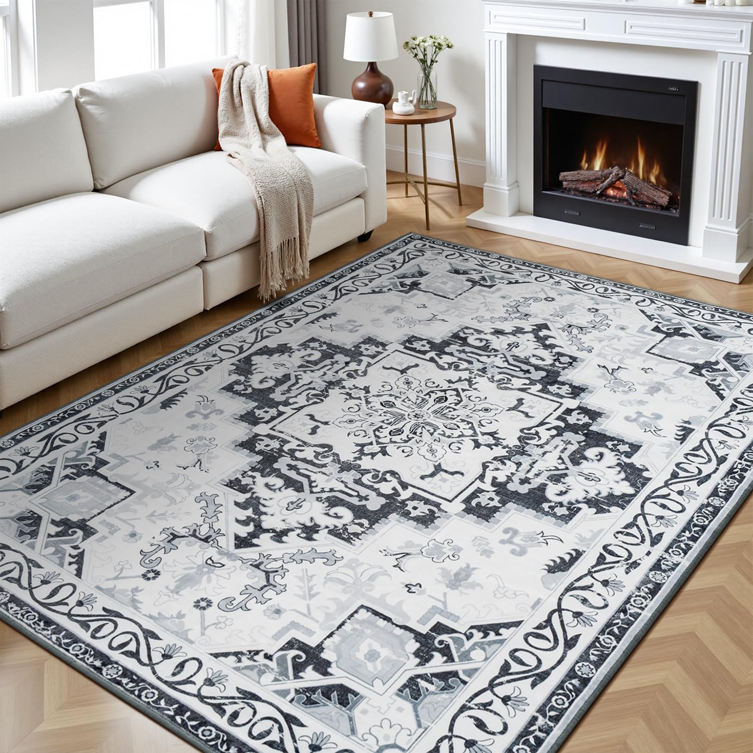 Rugflix 6x9 Area Rugs for Living Room, Washable Light Grey Large Rug