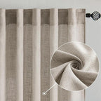 MIULEE Burlywood Birch Linen Curtains 90 Inch Long 2 Panels for Bedroom Living Room, Soft Linen Textured Window Drapes Semi Sheer Light Filtering Back Tab Rod Pocket Farmhouse Modern Burlap Look Decor