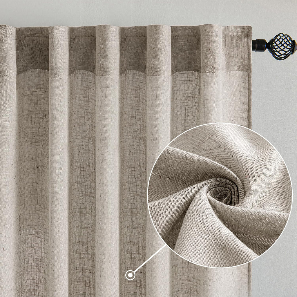 MIULEE Burlywood Birch Linen Curtains 52x96 Inch Long 2 Panels for Bedroom