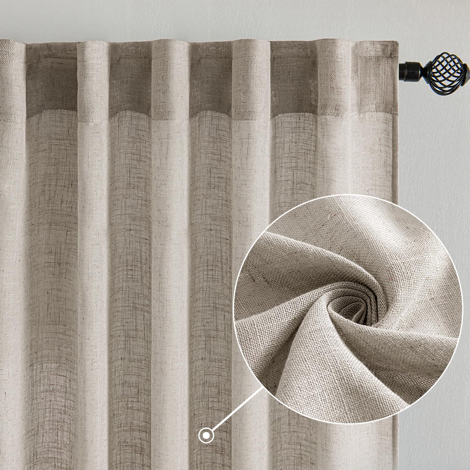 MIULEE Burlywood Birch Linen Curtains 52x96 Inch Long 2 Panels for Bedroom