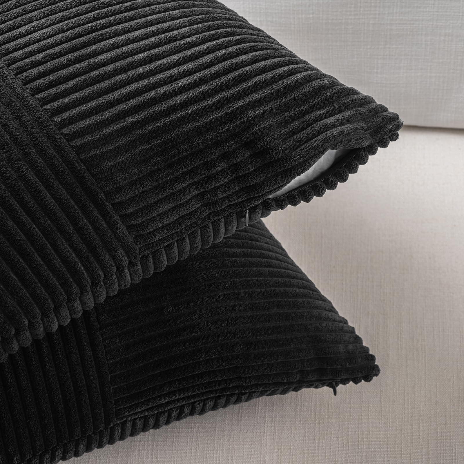Fancy Homi 2 Packs Black Long Lumbar Decorative Throw Pillow Covers 16x24 Inch for Couch Bed Sofa, Rustic Farmhouse Boho Home Decor, Soft Striped Corduroy Rectangle Accent Cushion Case 40x60 cm