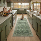 RELEANY Washable Area Rug, Runner 3'x8', Green/Dark Green/Gray