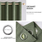 MIULEE 100% Blackout Linen Textured Curtains for Bedroom Solid Thermal Insulated Olive Green Grommet Room Darkening Curtains & Drapes Luxury Decor for Living Room Nursery 42 x 84 Inch (2 Panels)