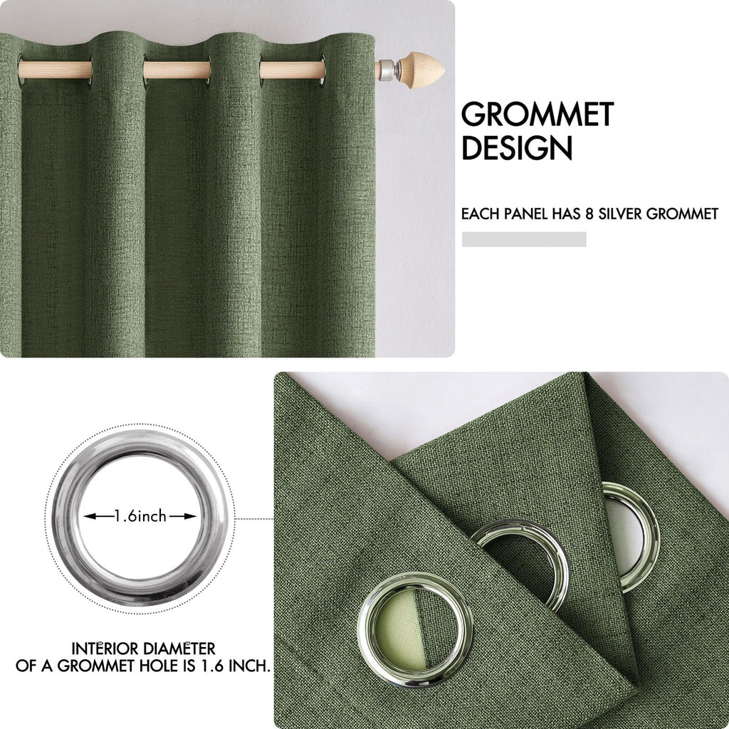 MIULEE 100% Blackout Linen Curtains for Bedroom 52x45 Inches Olive Green
