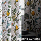 Topfinel 54 Inches Long Short White Blackout Curtains for Cafe Kitchen, Grommet Room Darkening Luxury Floral Lemon Hummingbird Patterned Waverly Colorful Drapes for Living Room Bedroom