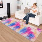 JiaoBaba Fluffy Colorful Rug for Bedroom 2x6 ft Kawaii Tie-Dyed Area Rug Non Slip Cute Unicorn Kids Runner Rug for Girls Princess Teens Living Room Playroom Baby Nursery Decor Carpets
