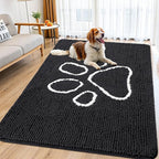Smiry Dog Door Mat for Muddy Paws, Absorbent Dirt Trapper Non Slip Quick Dry Washable Chenille Mat for Mud Dogs, Entry Rug for Indoor and Outdoor (70x32 Inches, Black and White)